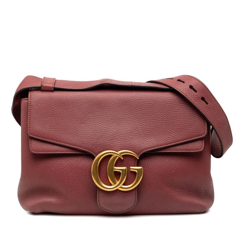 Gucci GG Marmont Pink Red Leather Shoulder Bag 401173 Auth From Japan