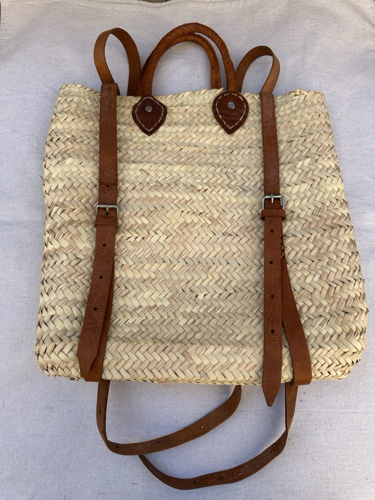 Large Natural Straw Backpack & Tote Bag French Boho Shopping Beach Travel Picnic