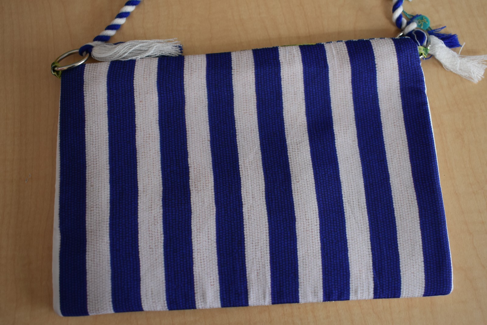 ANTICA SARTORIA 2026 BEADED PURSE BLUE STRIPE WITH LEMONS NWT