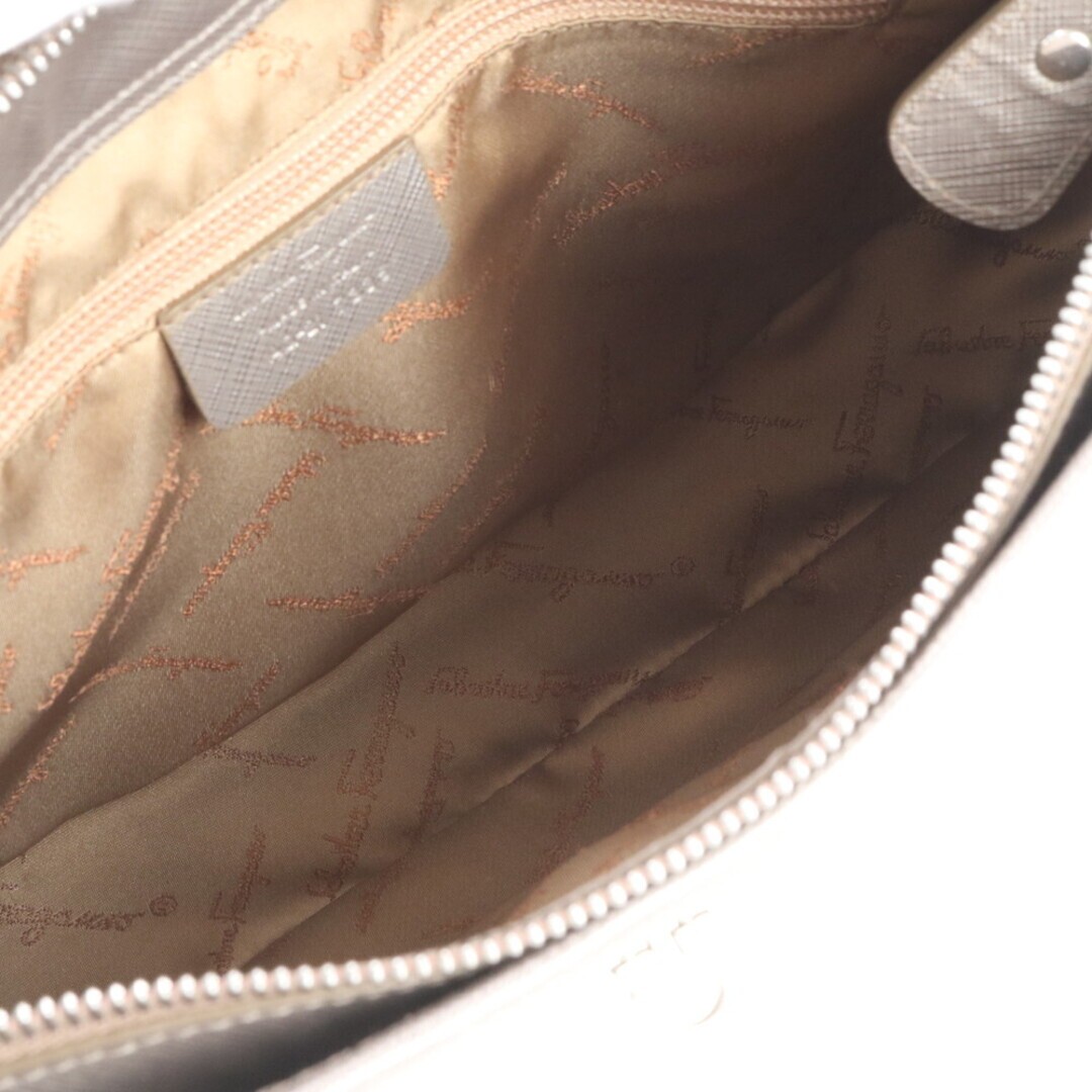 Salvatore Ferragamo Gancini Leather Shoulder Bag Beige Gray AQ 21 7335 Italy