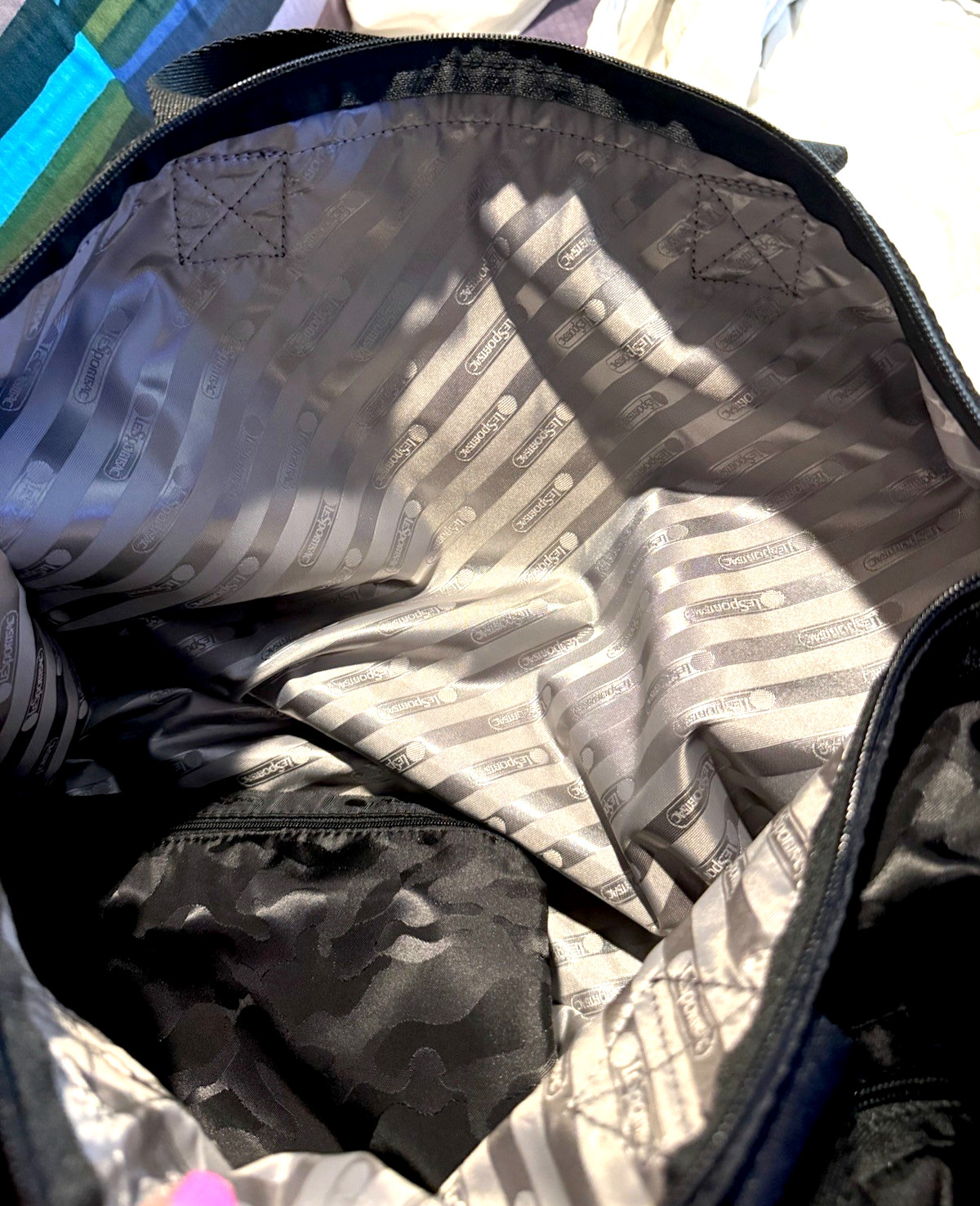 New LeSportsac Large Packable Travel Weekender Duffel Bag Black on Black $229