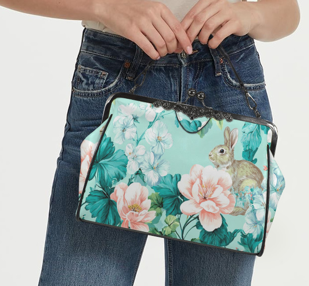Spring Bunny Rabbit Garden Flowers Shoulder Cross Body Bag Satchel Mother’s Day