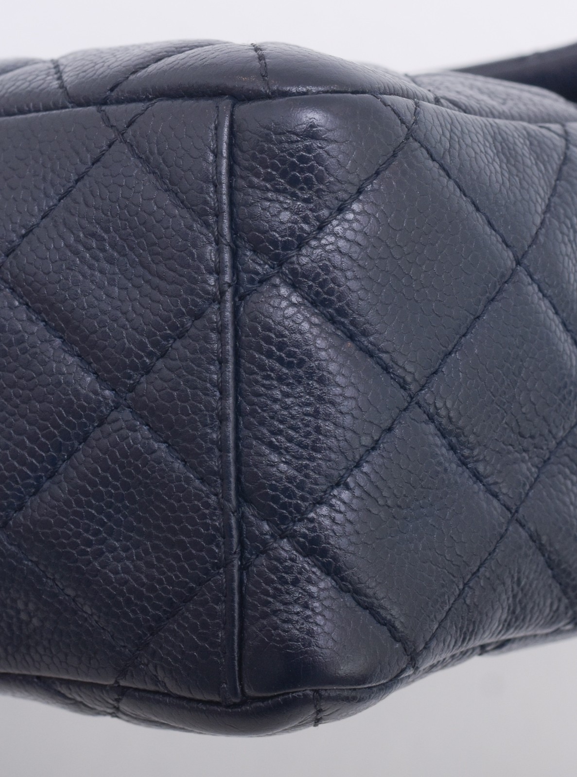 CHANEL Navy Caviar Leather Classic Jumbo Flap Silver CC Chain Shoulder Bag Purse