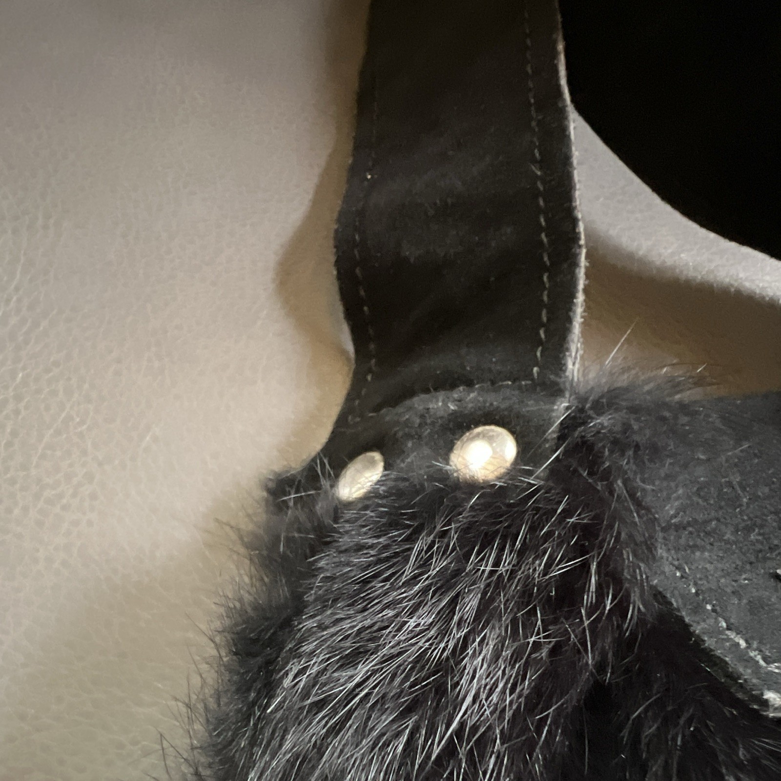 Lene Black Shoulder Bag Fur Detail Snap Closure Silver Hardware