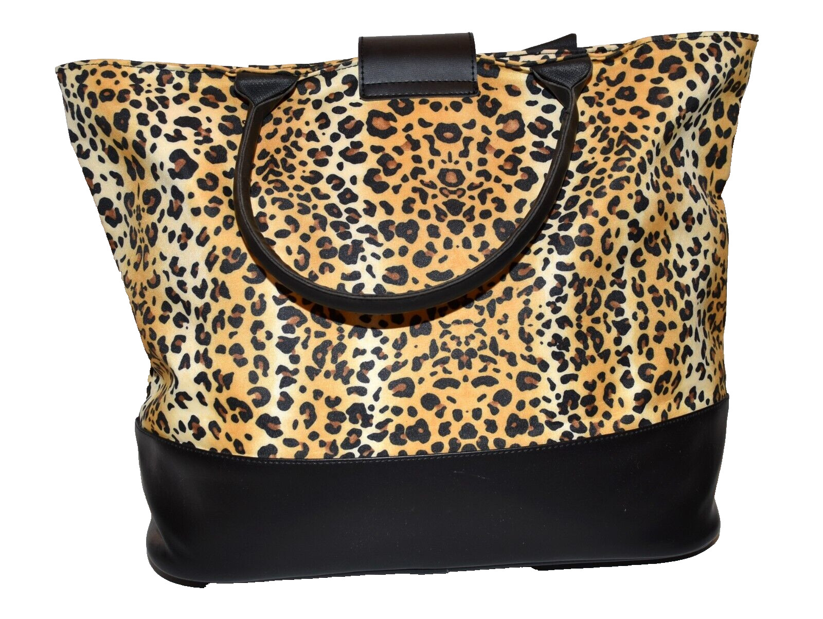 Fredericks of Hollywood Leopard Print Canvas Black Faux Leather Tote Bag NWOT