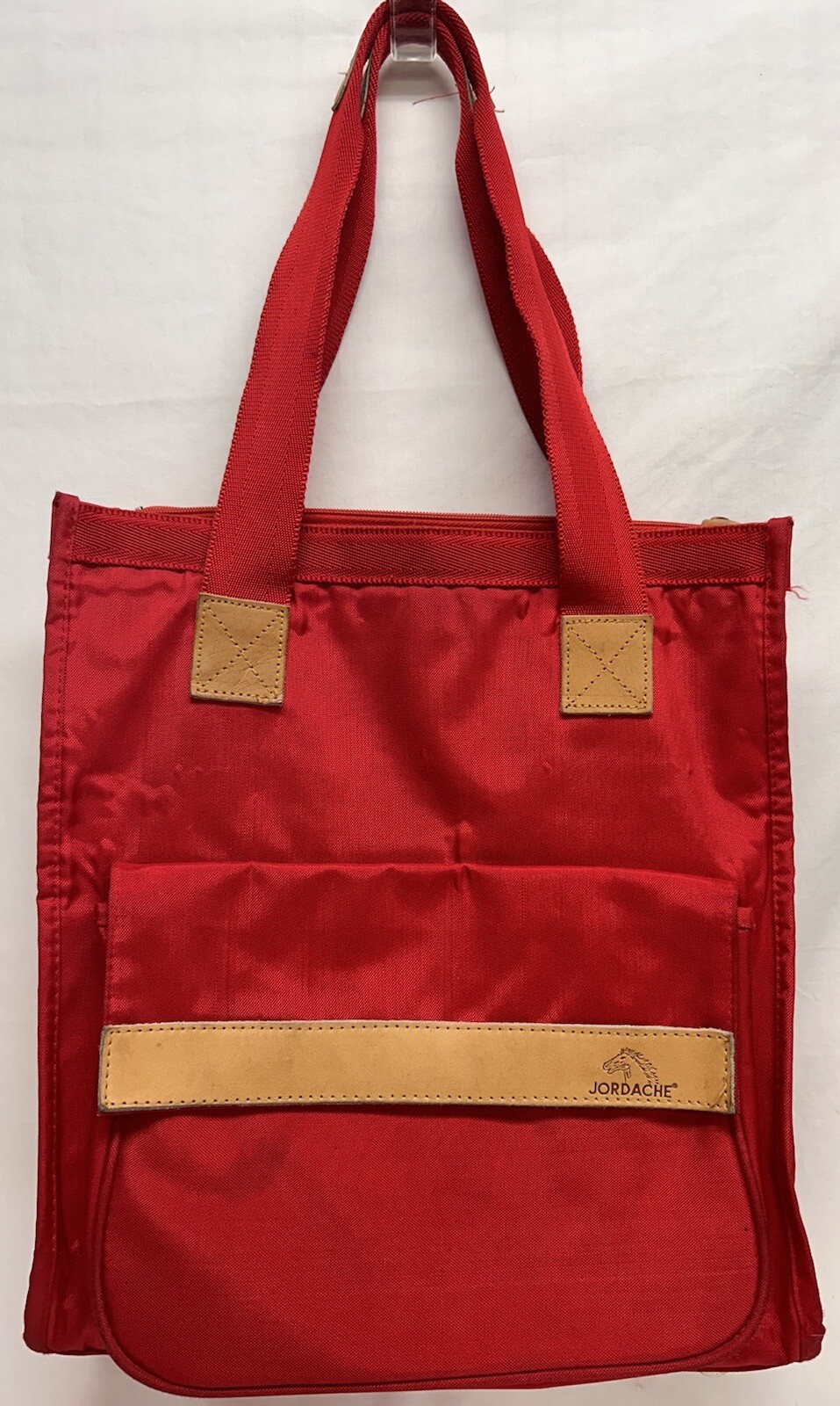 Jordache Red Zip Close Bottom Studs Double Handle Book Bag Tote