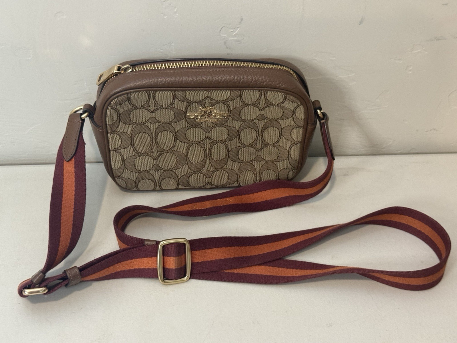 Coach CO927 Mini Jamie Camera Bag Khaki Signature Jacquard Saddle Leather