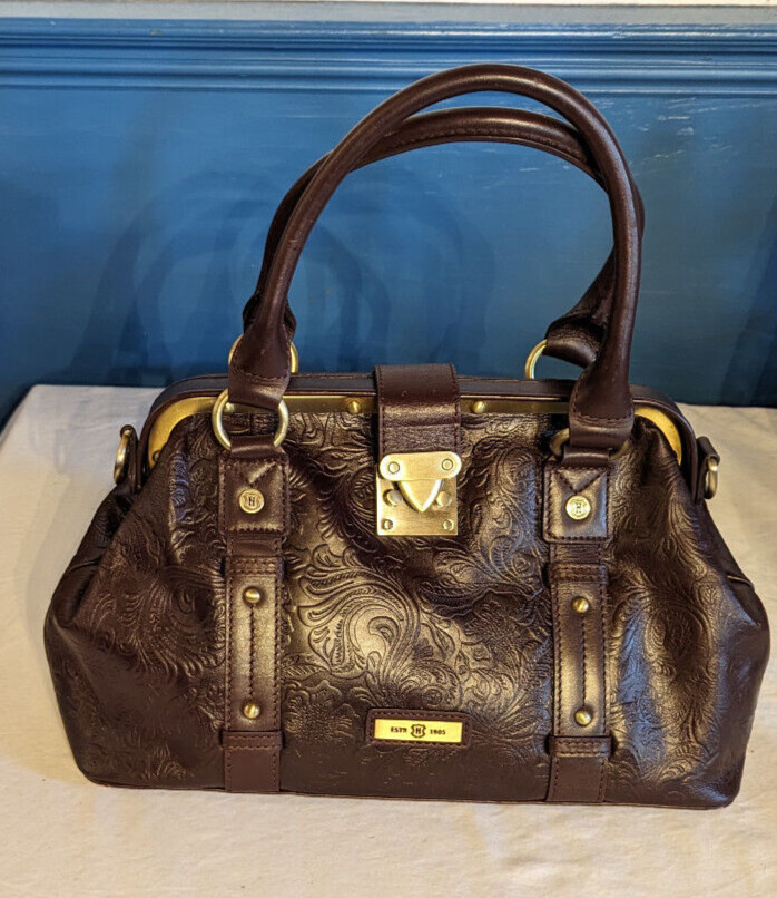 J.W. Hulme “REESE” Tooled Leather Lock Closure Hobo Handbag Brown EUC