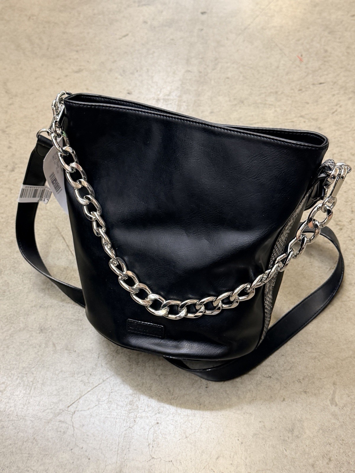 Circus Sam Edelman Bucket Bag $130 NWT Crossbody Black Snake Trim Silver Chain