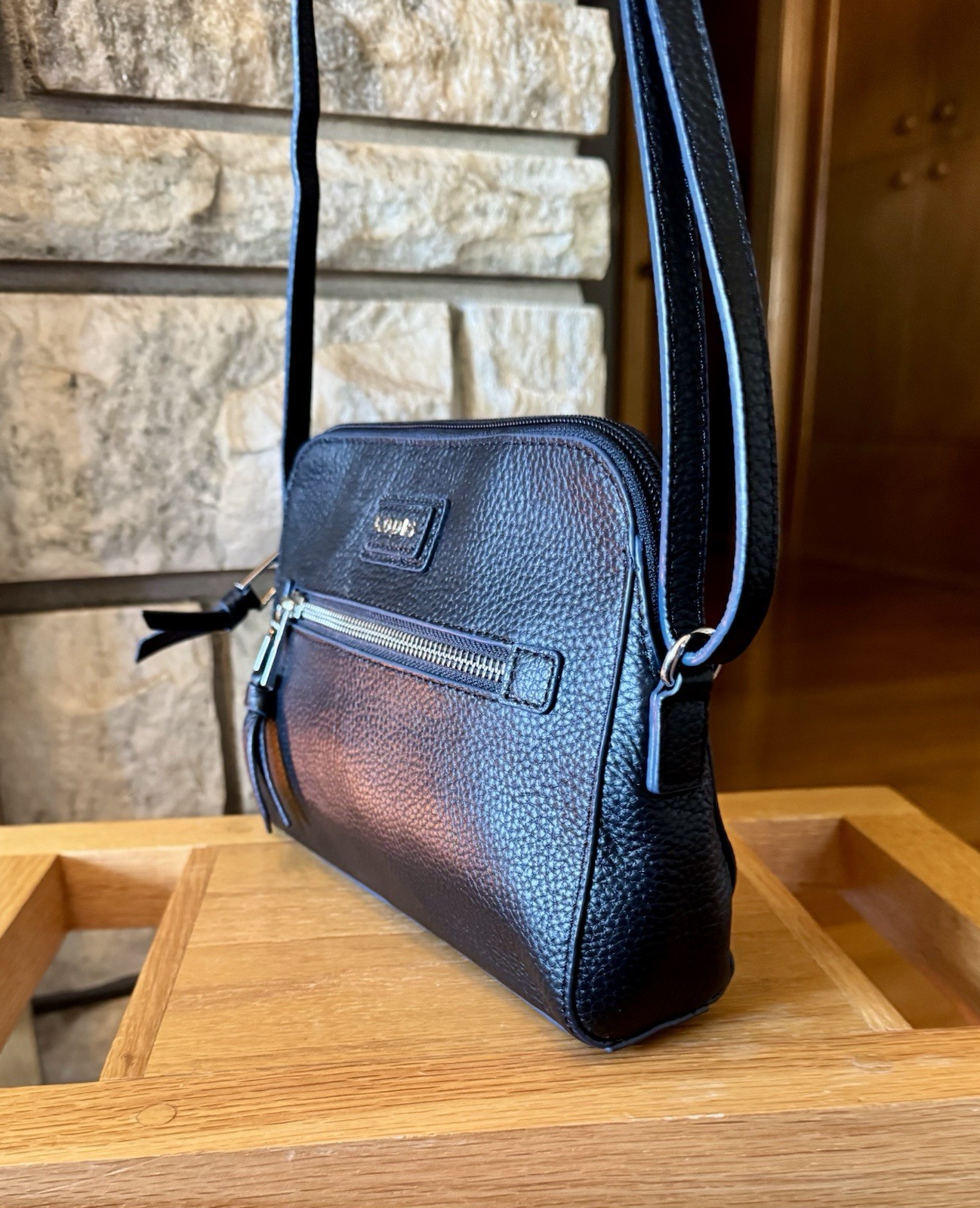 Lodis Pebbled Leather Crossbody Bag Charlotte Purse Navy Classic Designer