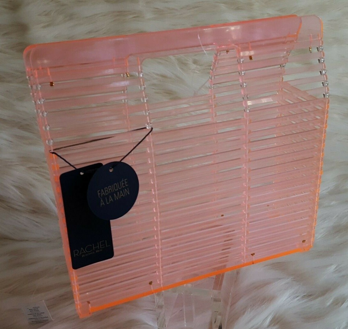 Rachel Roy Handcrafted Acrylic Cage Pink/Peach Purse Handbag Lucite