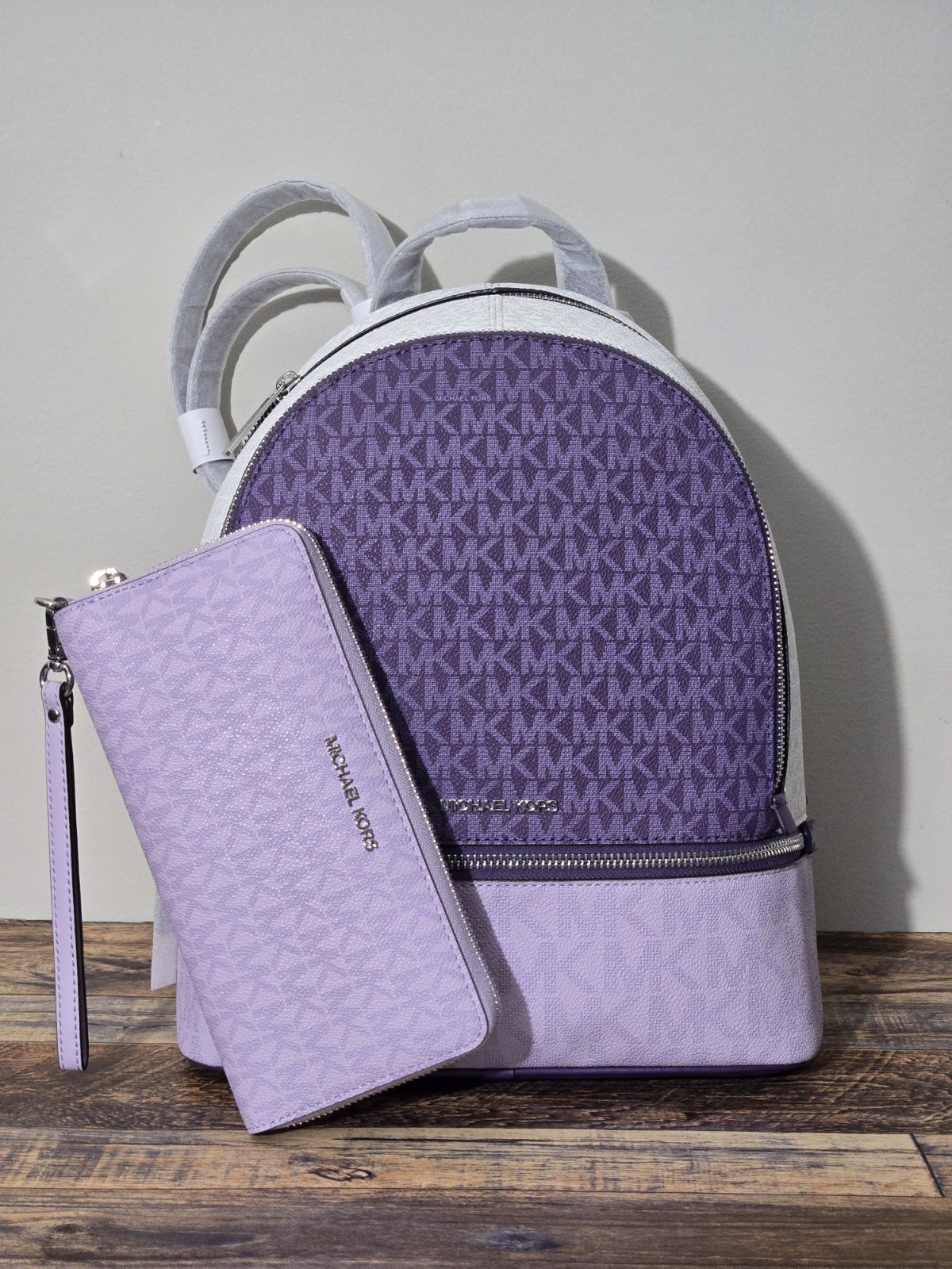 NWT Michael Kors Rhea Color-block Backpack And Wallet Set * Authentic