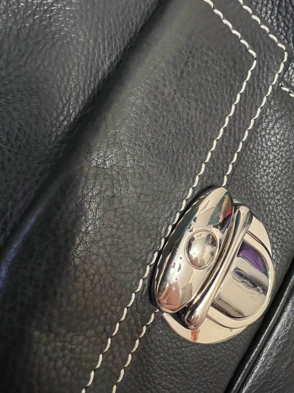 Marc Jacobs Black & Silver Buckle White Stitch Satchel Vintage Shoulder Bag Y2K
