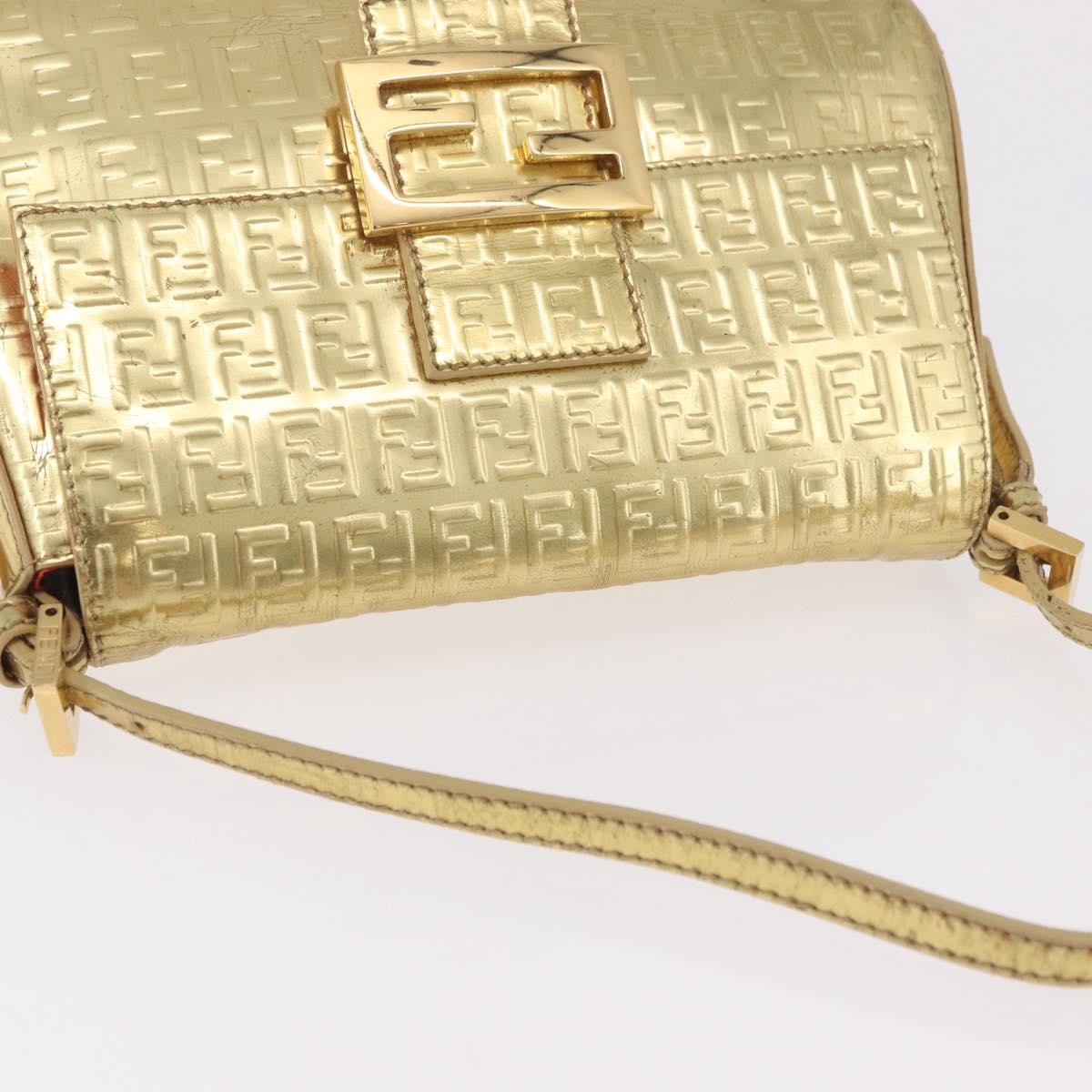 FENDI Zucchino Canvas Mamma Baguette Shoulder Bag Leather Gold Auth 184388M