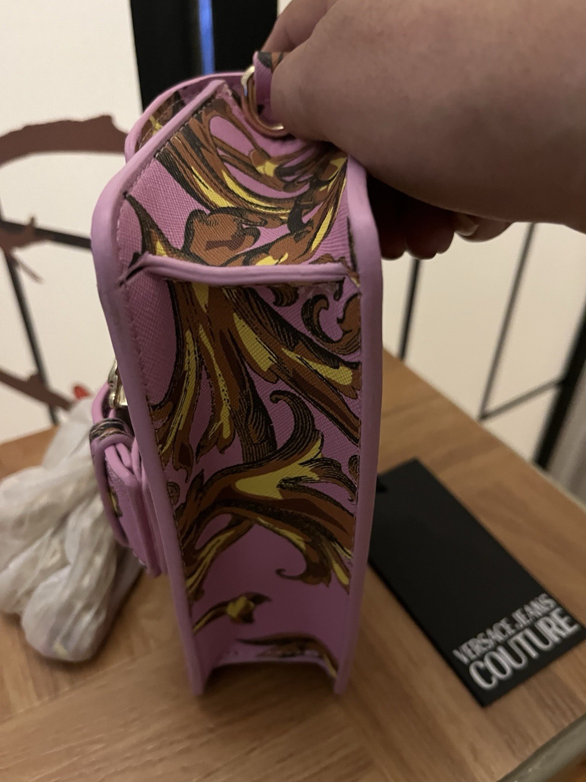 Versace Jeans Couture Bag. Fall/Winter 2024/25 Baroque Buckle Closure Pink Black