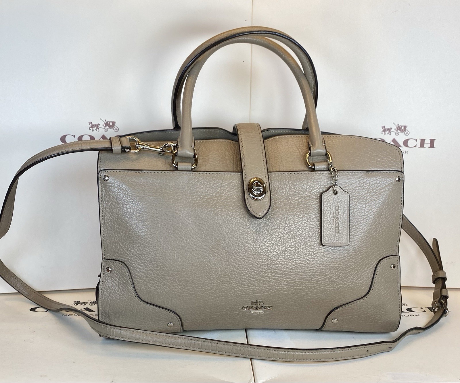 Coach F37575 Mercer 30 In Stone Soft Grain Leather Convertible Satchel
