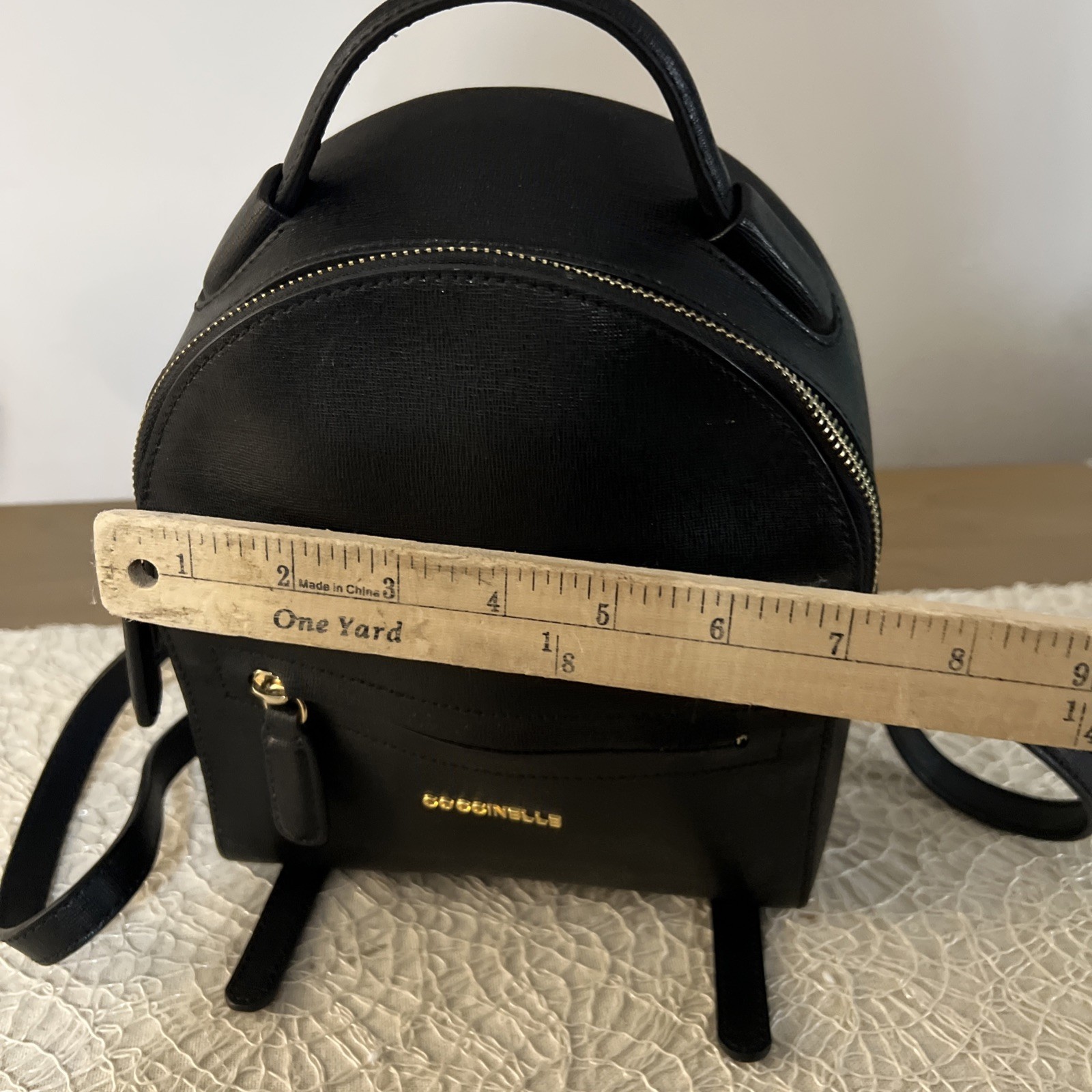 Coccinelle Backpack Pebbled Leather Black Top Handle Small