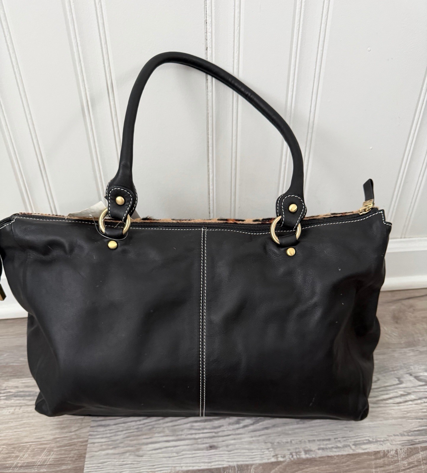 Puntotres Barcelona Genuine Leather Leopard Print Handbag Made in Spain