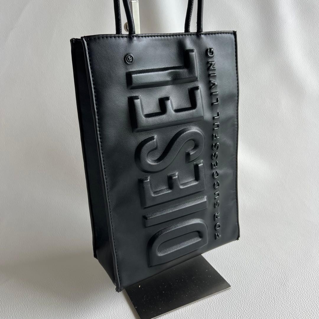 DIESEL 3D Embossed Logo Tote Bag 2Way Black Pre-owned Authentic