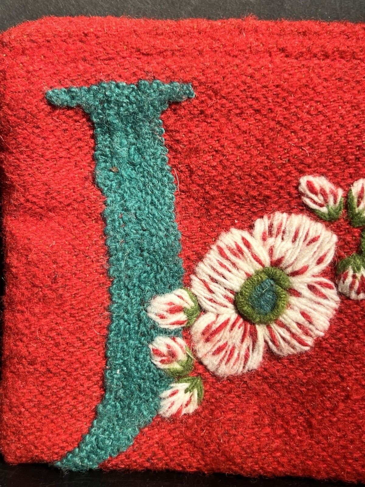 JENNY KRAUSS 100% WOOL CLUTCH NWT 8×5.5” RED FLORAL INITIAL “J” HANDMADE PERU
