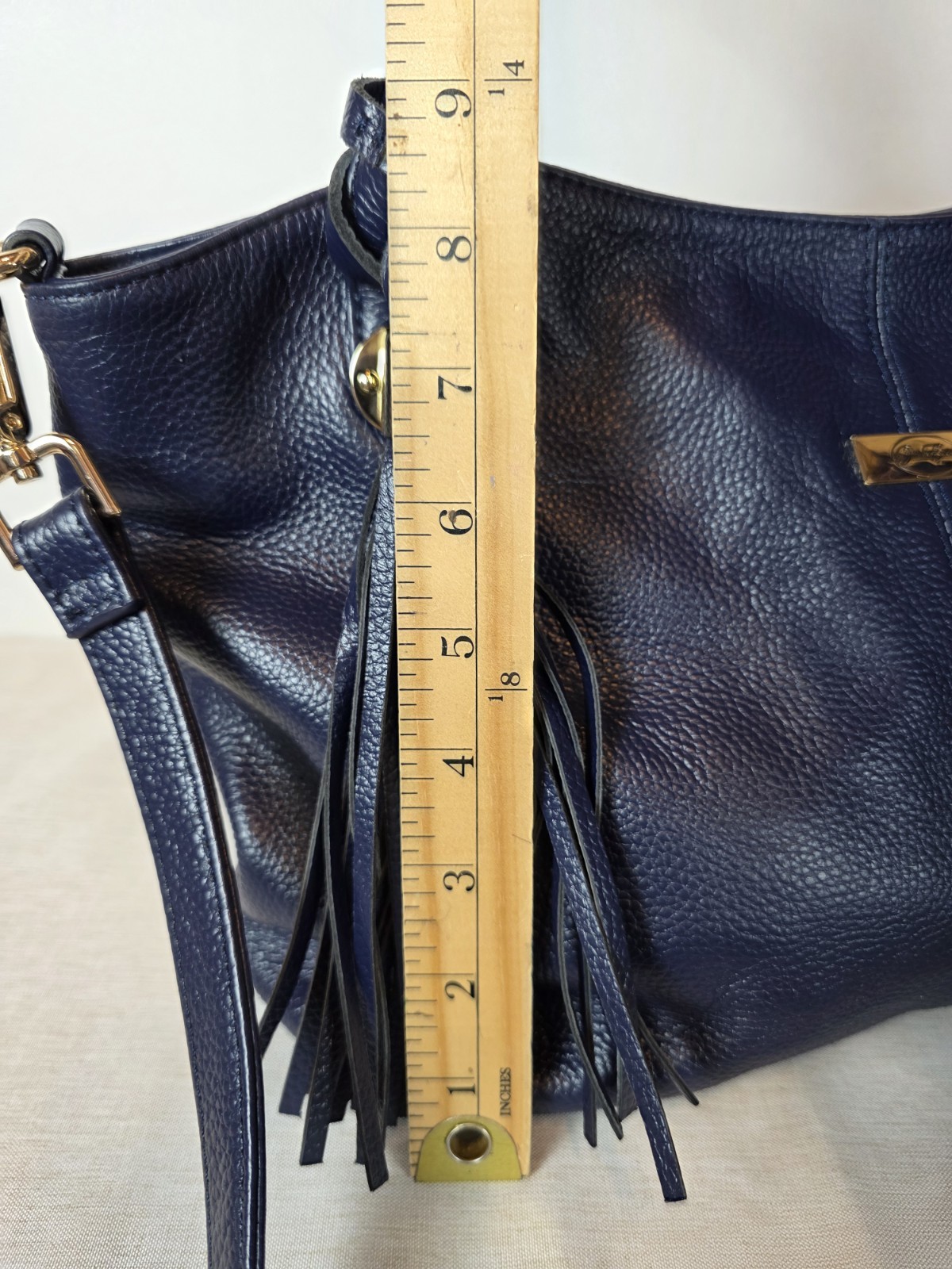 Onna Ehrlich Navy Blue L Satchel Crossbody Pebbled Leather Handbag Classic EUC