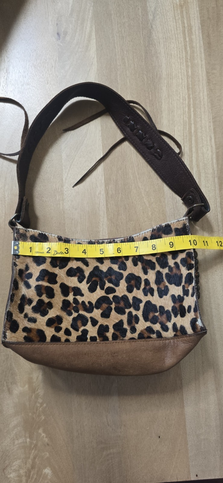 Two Bar West Leopard Hair on Hide Leather Shoulder Bag Studded Rhinestone…