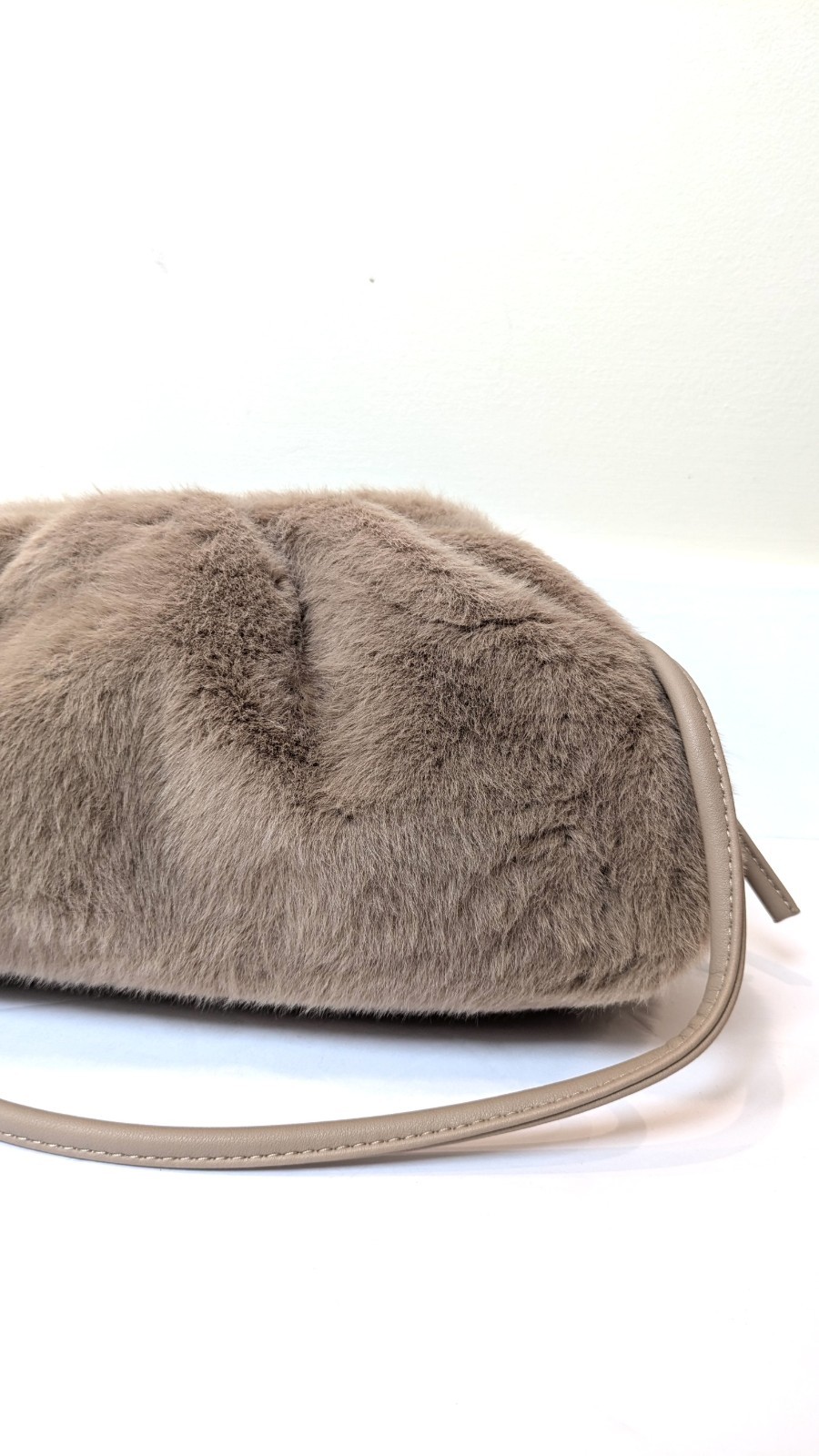 Light Brown Faux Fur Pouch Crossbody Bag – Leather Strap, Medium