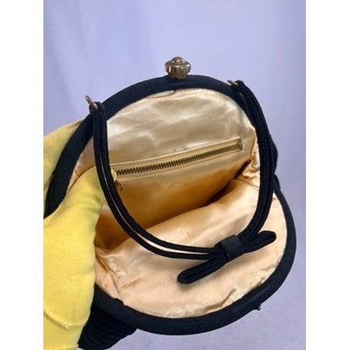 Garay 1950s Black Pleated Evening Bag Kiss Lock Frame Vintage Handbag