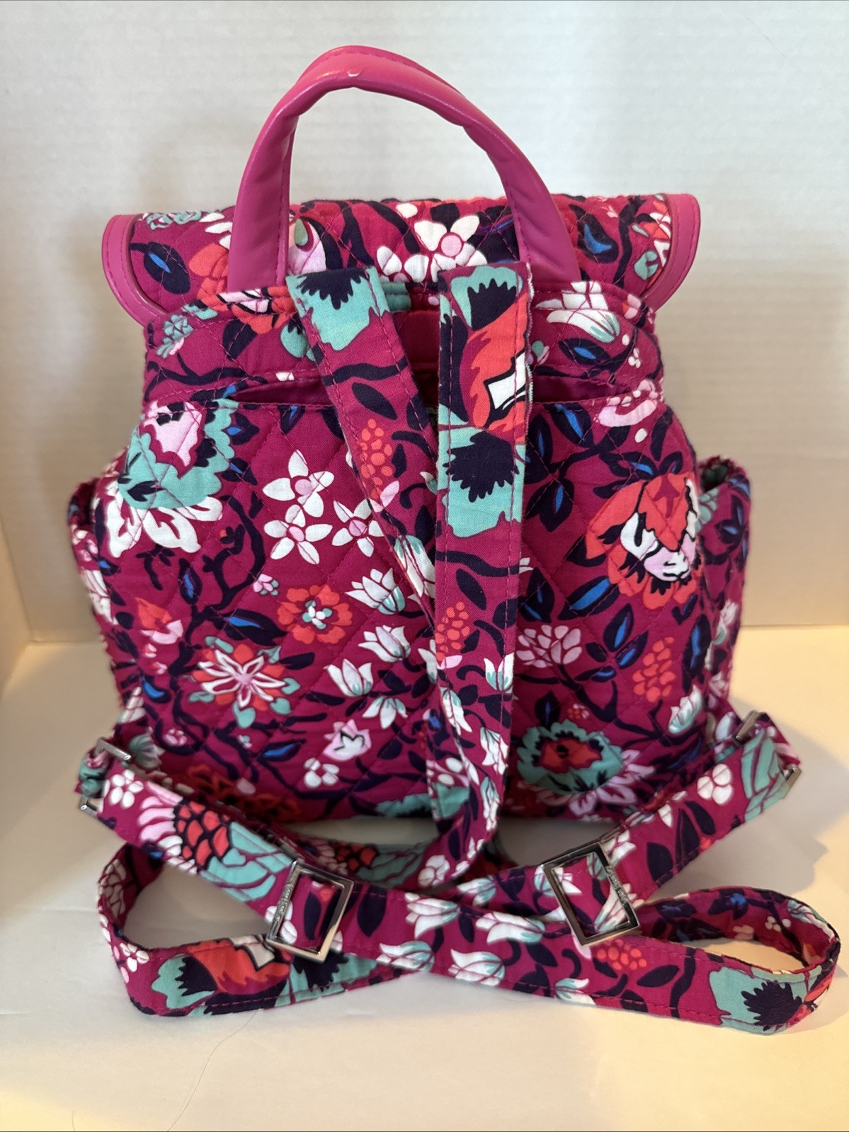 Vera Bradley Fashion Backpack in Pink Floral Silver Toned Hardware 10″×10″×5″