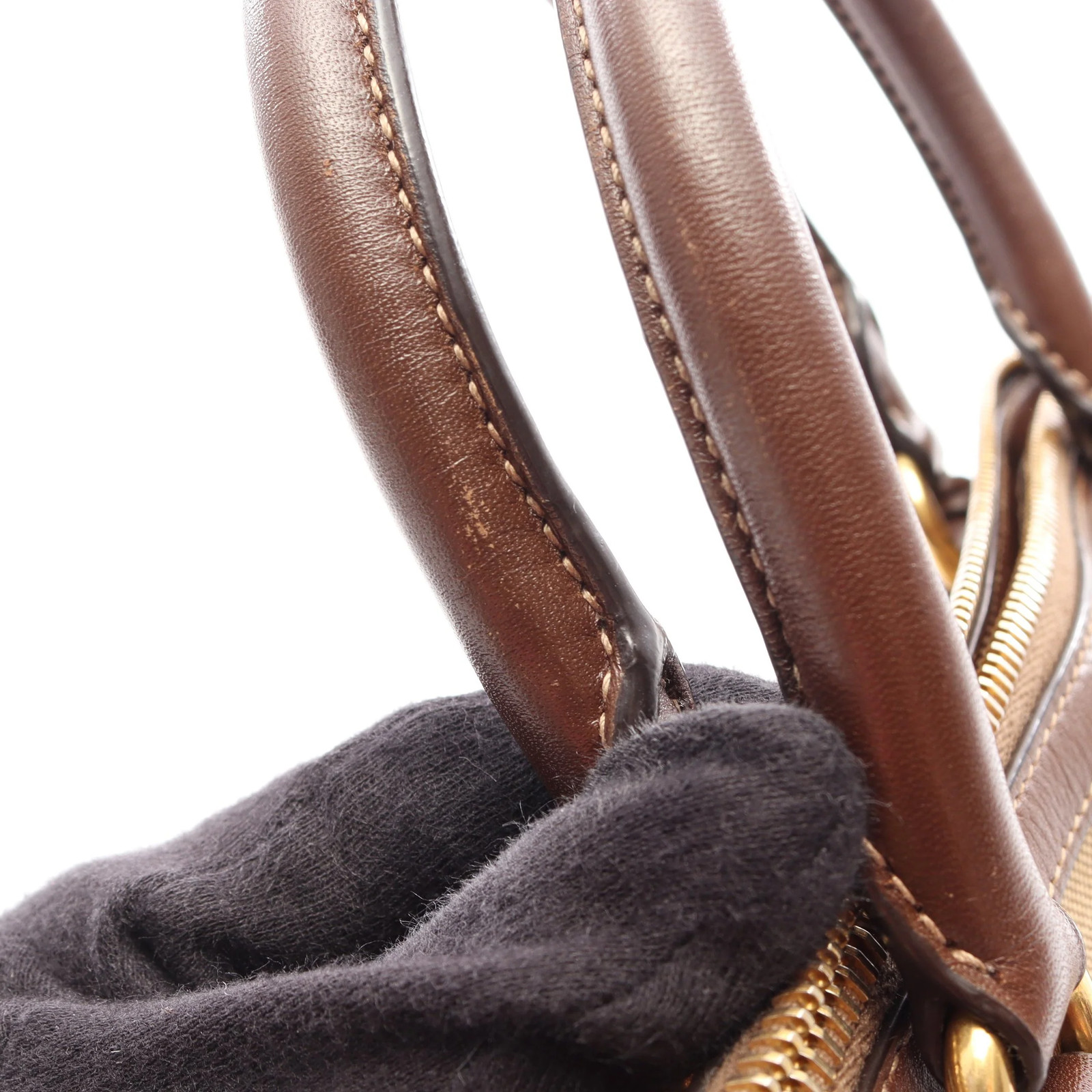 Prada LOGO JACQUARD 2WAY Handbag Brown Leather #RCB14628
