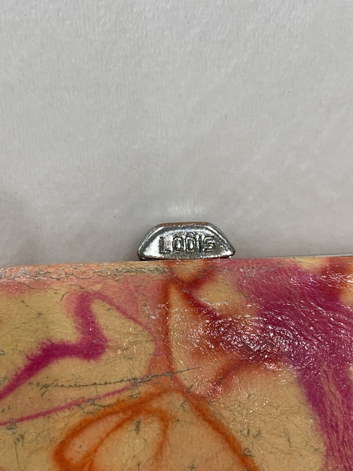 *FOR REPAIR OR CRAFT* Lodis Multi-colored Marbled Leather Framed Clutch SEE PICS