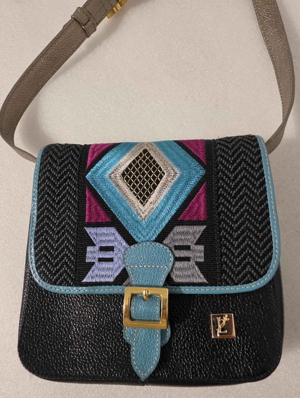 Limon Piel Colombian Leather & Woven Tribal Geometric Crossbody Bag – Mint