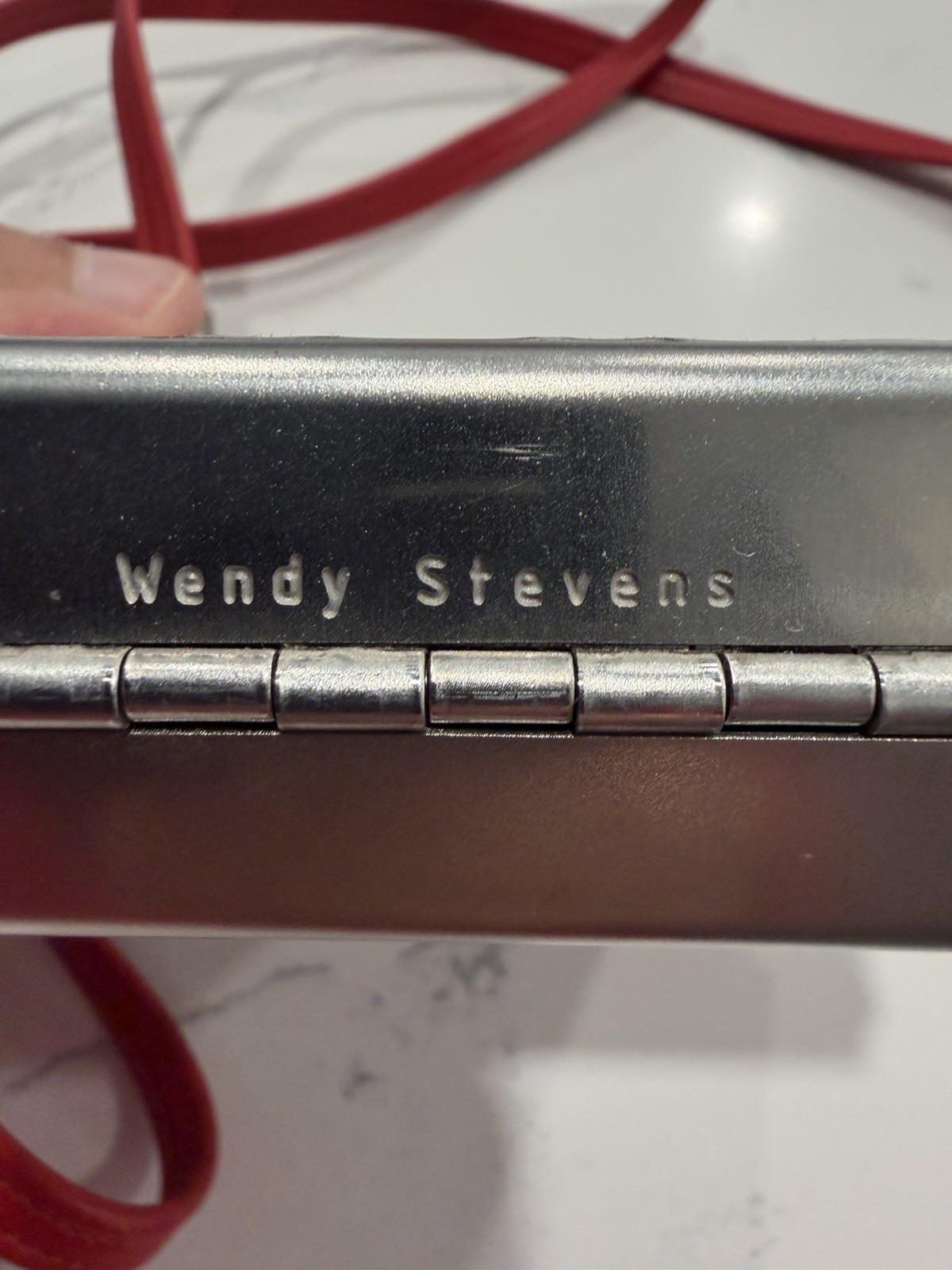 Wendy Stevens Paris Shoulder Drop Wallet/Bag, Stainless Steel Red Leather
