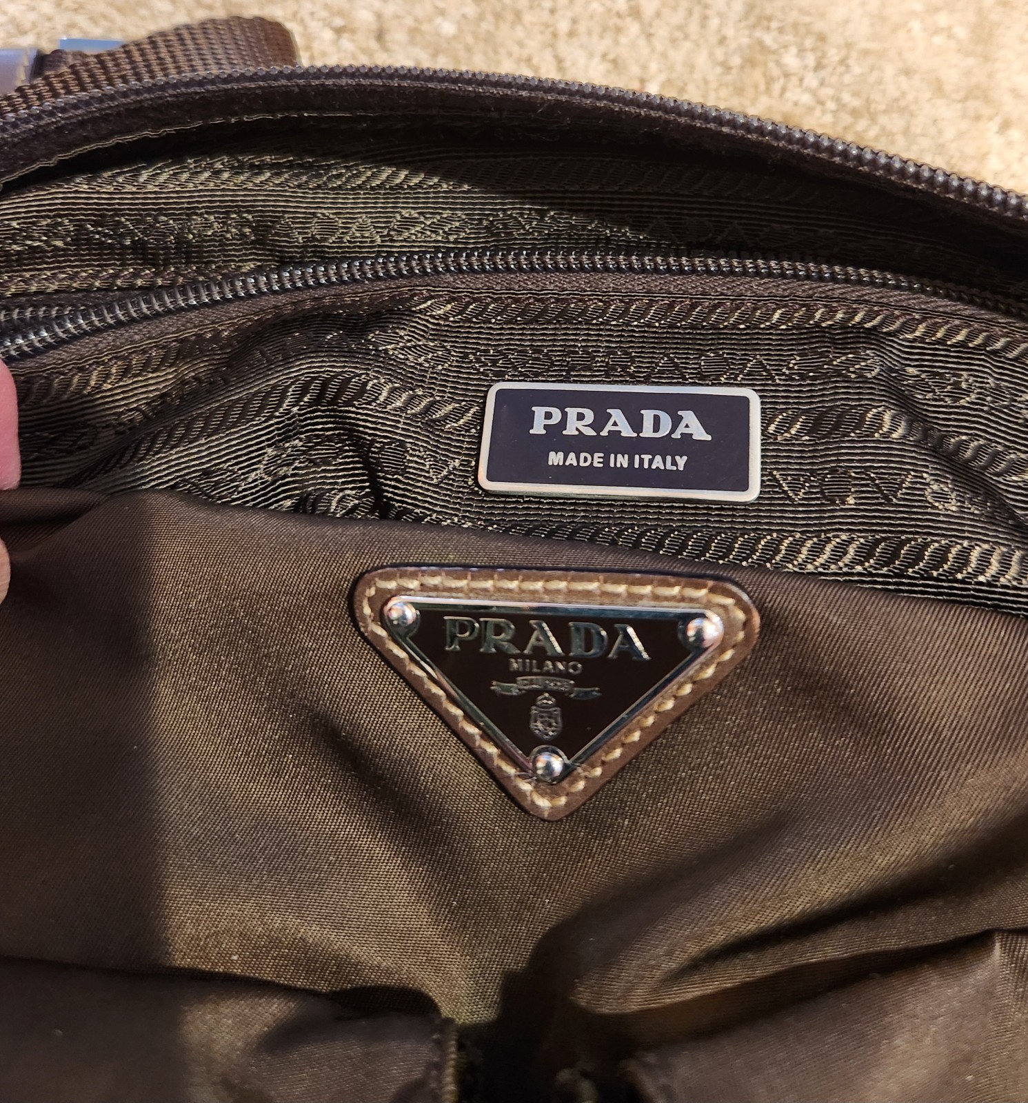 PRADA Tessuto Khaki Nylon Unisex Crossbody Messenger or Shoulder Bag