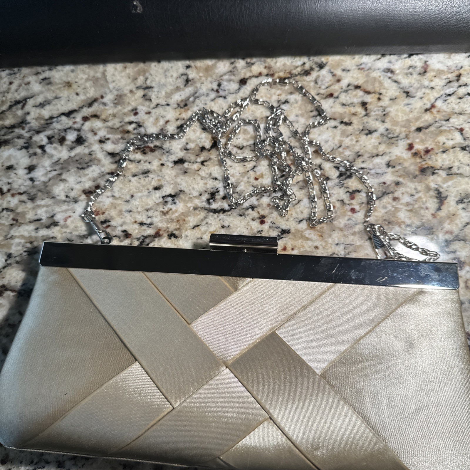 Golden Champagne Color Silk Evening Clutch Bag With Shoulder Strap For Women