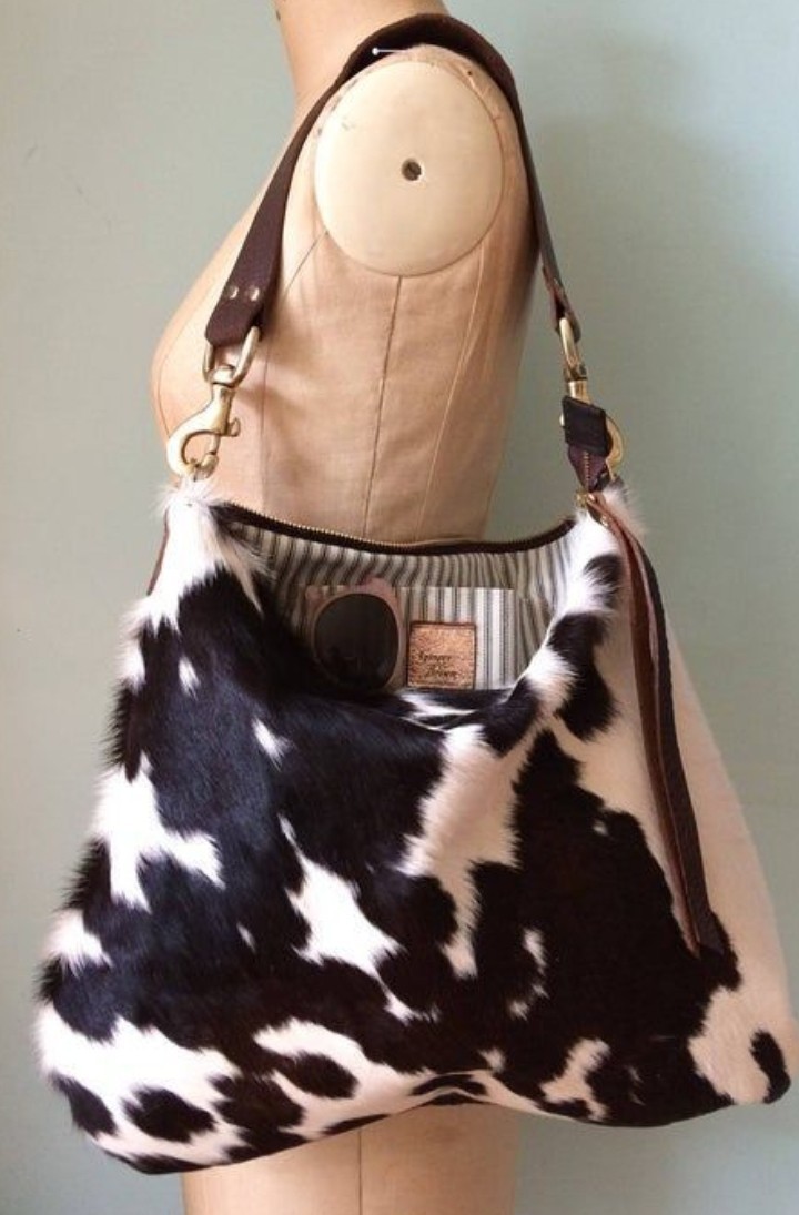 Genuine Cowhide Leather Tote Bag Hair-On Brown White Shoulder Handbag Western