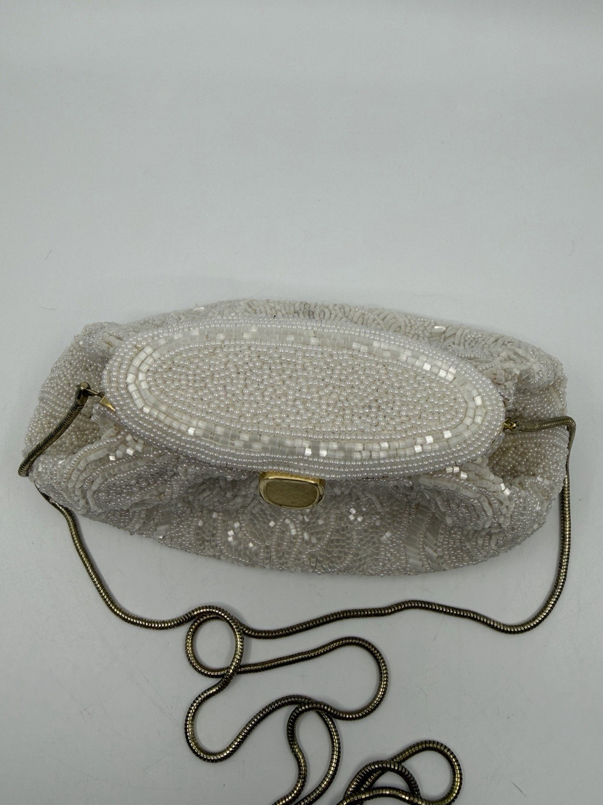 VINTAGE La Regale Handmade Ivory Beaded Evening Purse Shoulder Bag