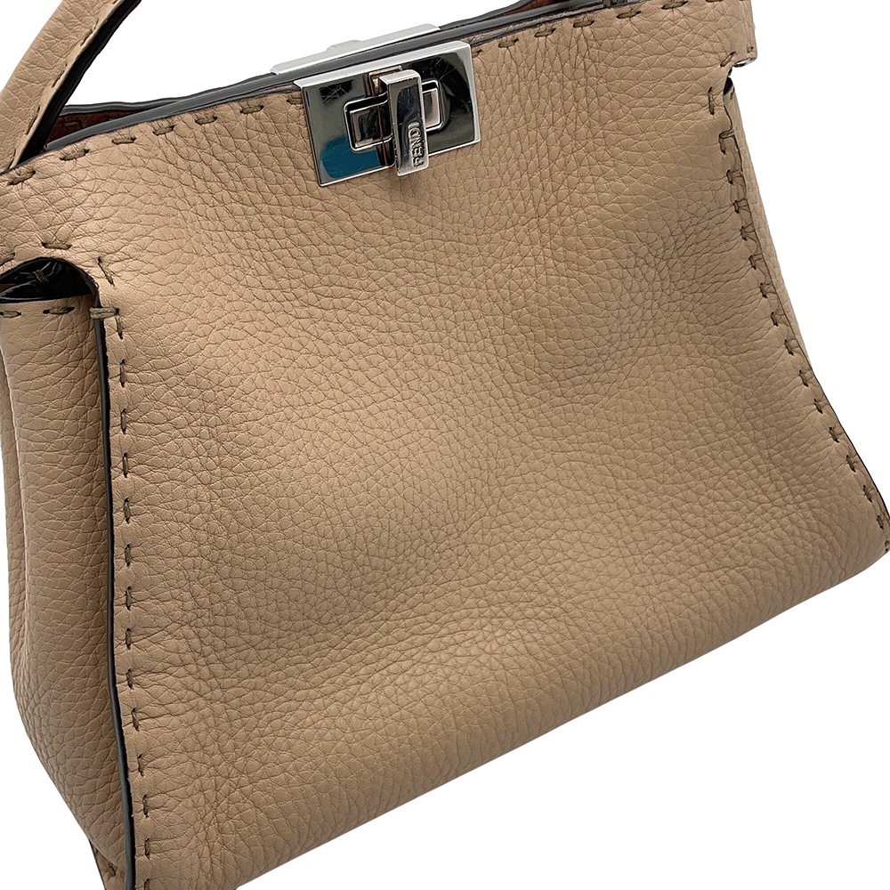 FENDI Peekaboo Selleria Essentially Size Mini Leather Beige 8BN302 AZTV