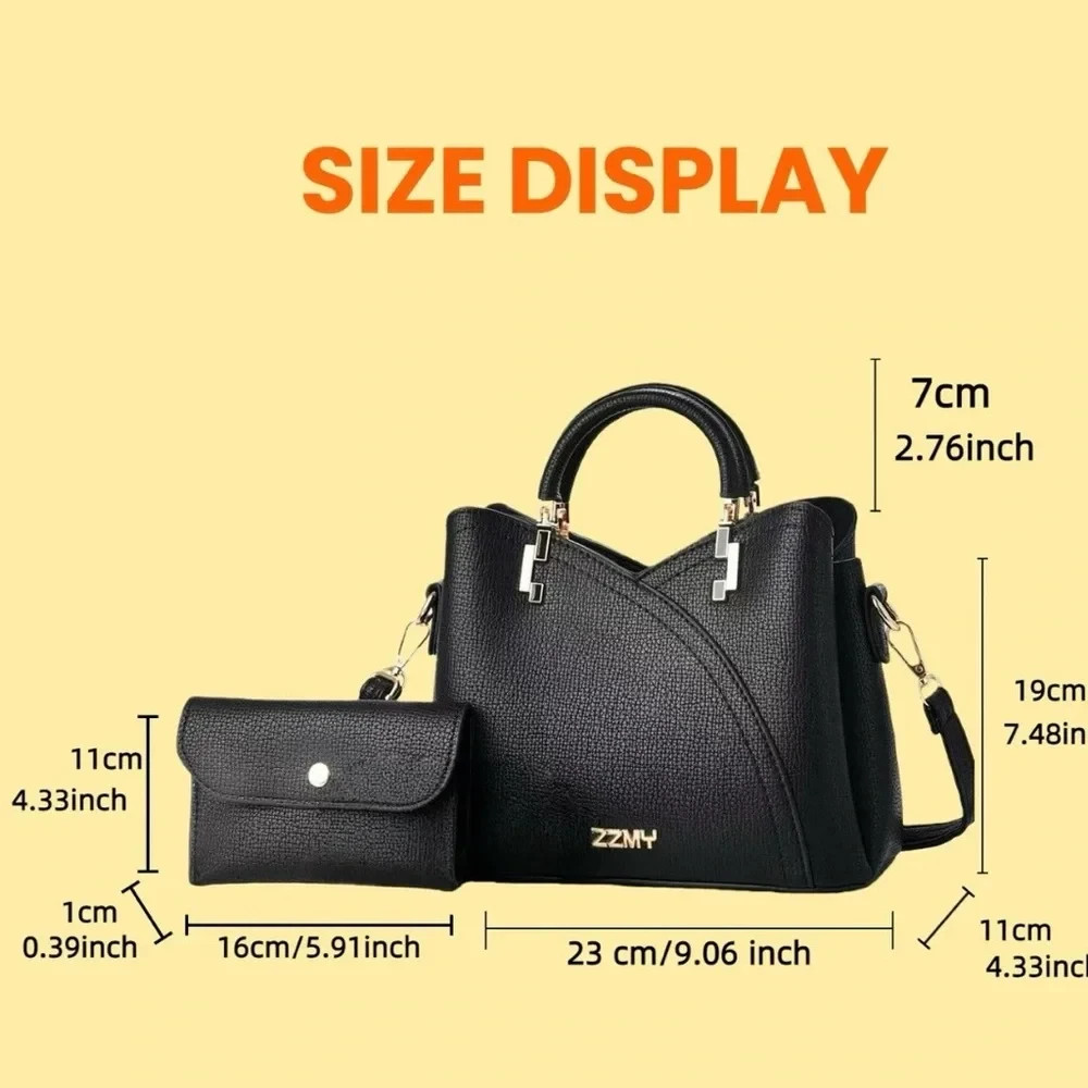 ZZMY 2 Piece Stylish Tote Handbag Set Fashion with Clutch 6 Colors