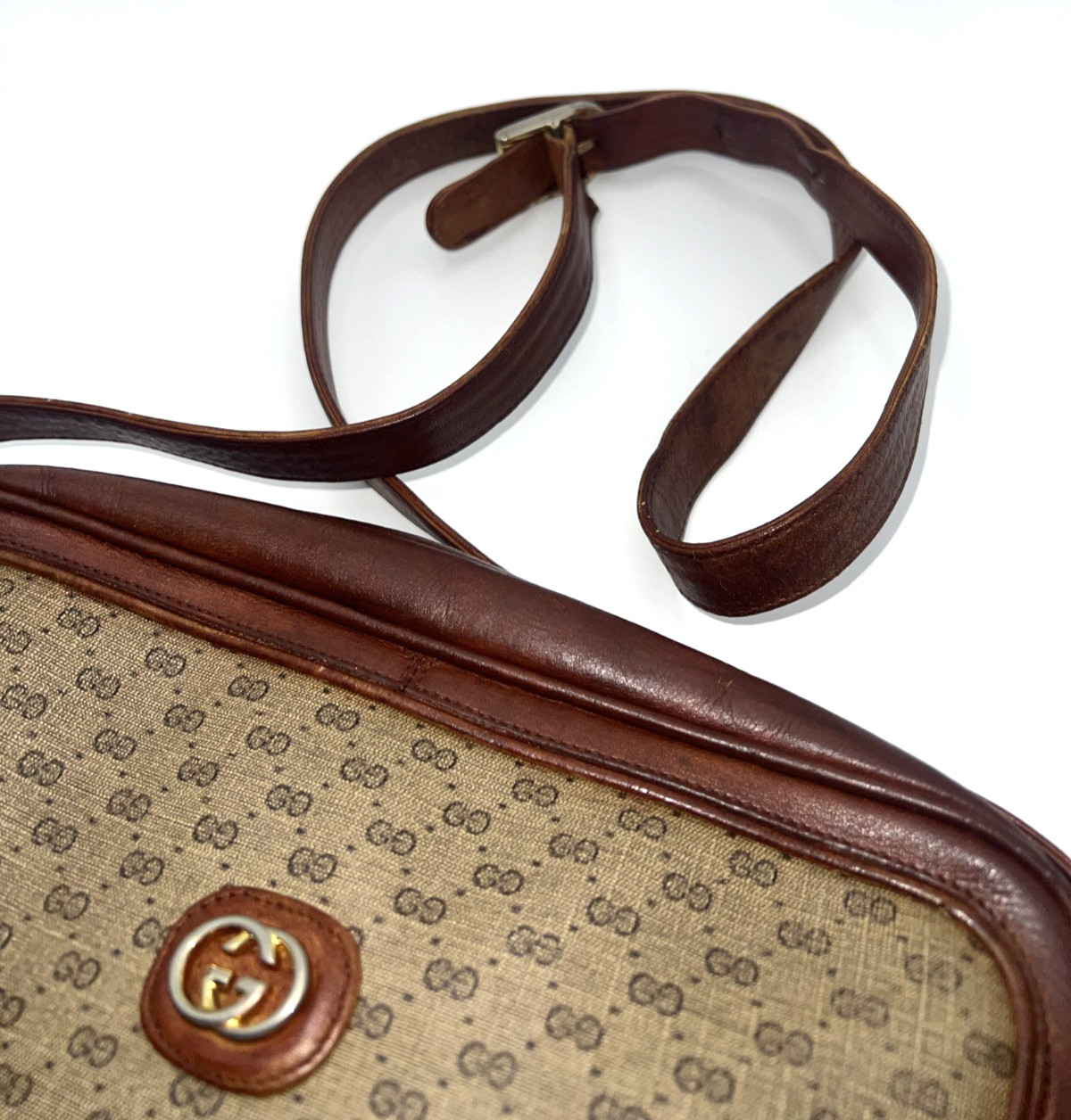 Gucci Micro GG PVC Leather Shoulder Bag Brown Sherry Line Authentic