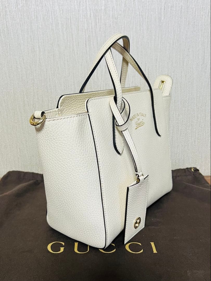 GUCCI 2Way Tote Shoulder Bag White Women Auth 7.67 x 8.46 x 3.93inch