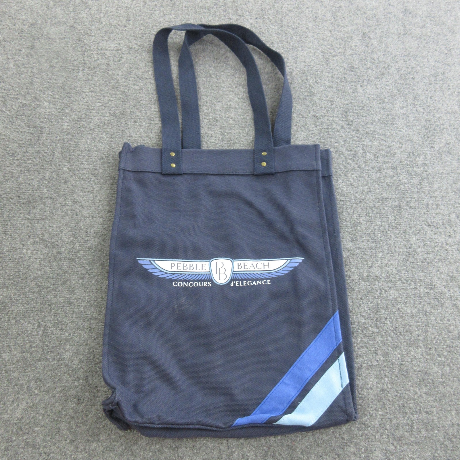 Pebble Beach Tote Shoulder Bag Large Blue Canvas Concours D’Elegance Logo