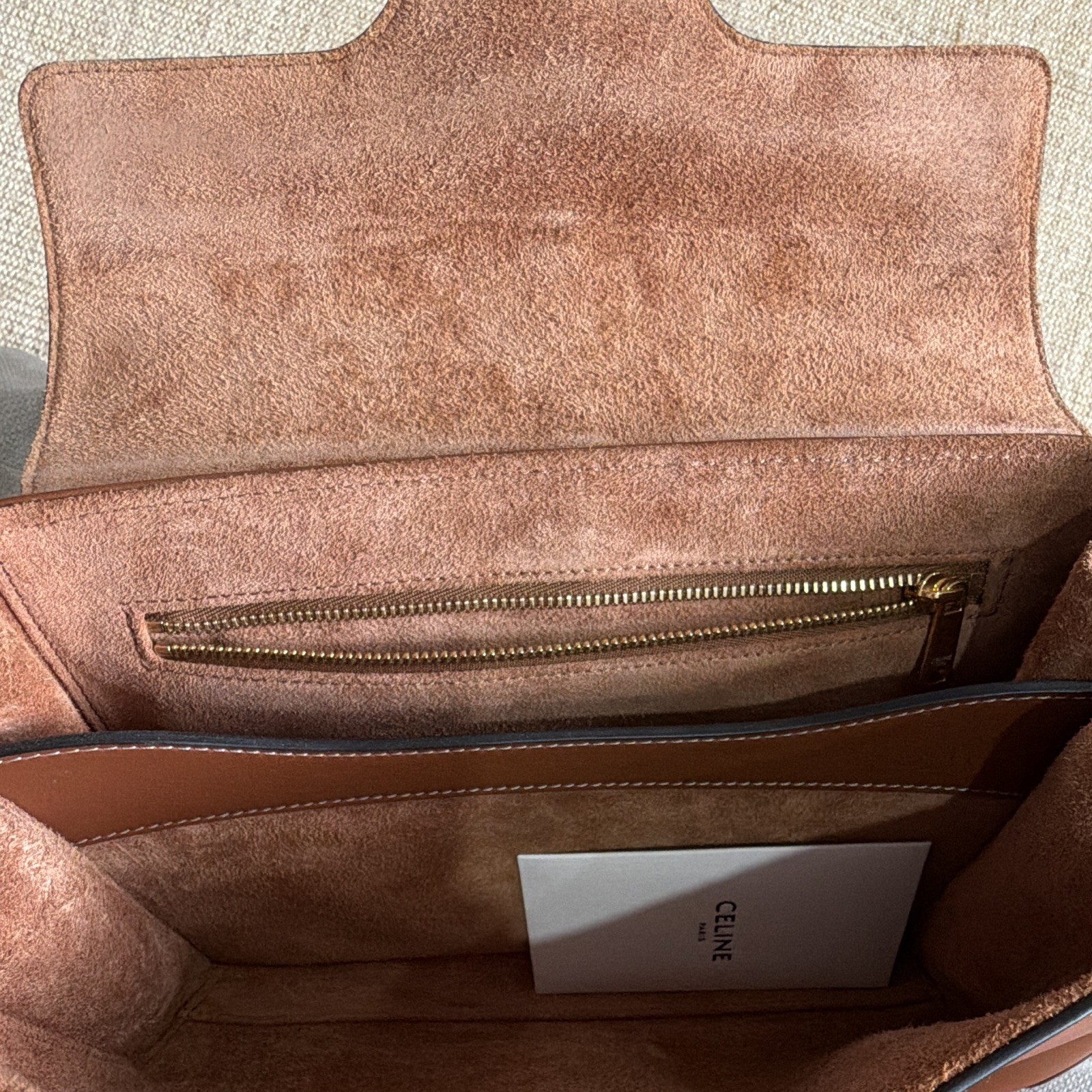 CELINE Brown Shoulder Bag Turn Lock Gold Hardware Wide Strap Inner Pockets