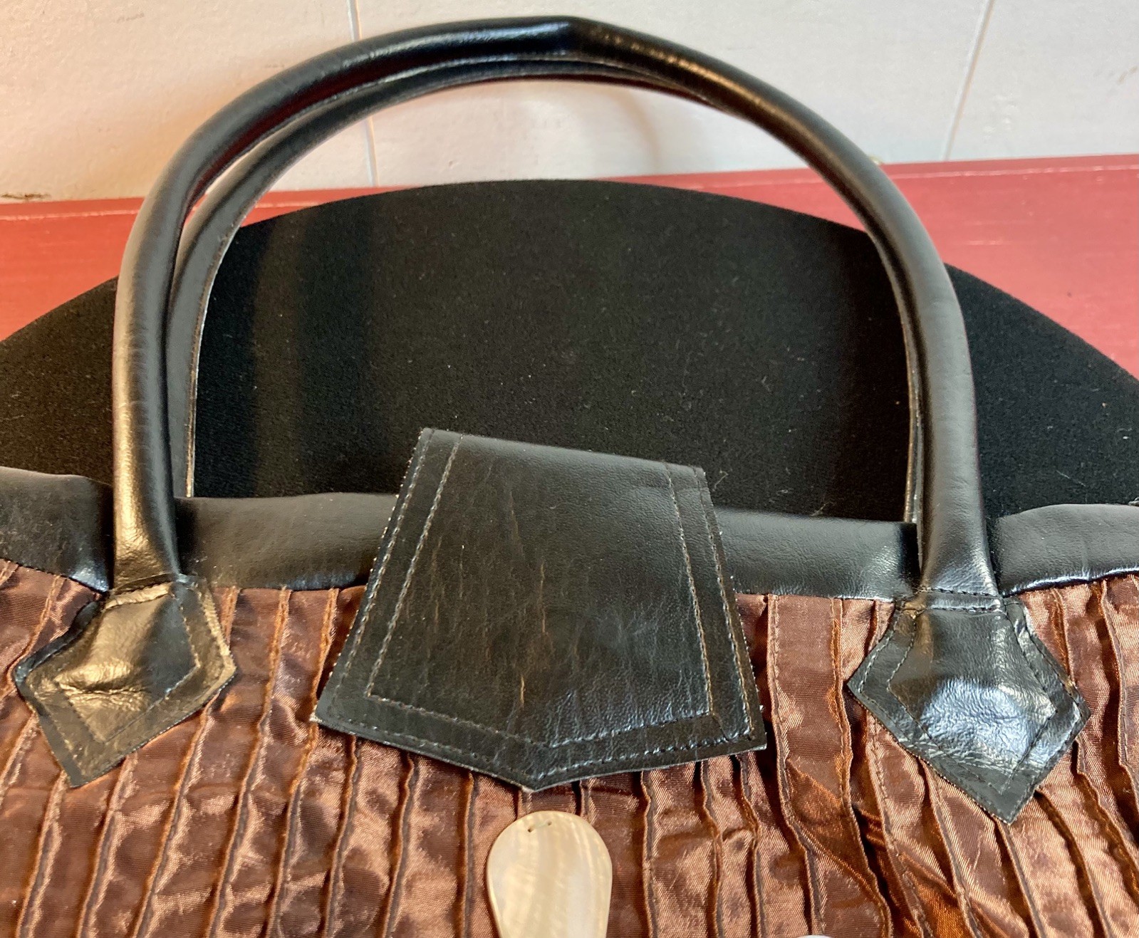 Vintage Y2K Mad Bags Copper Taffeta Silk & Mother Of Pearl Flower Purse