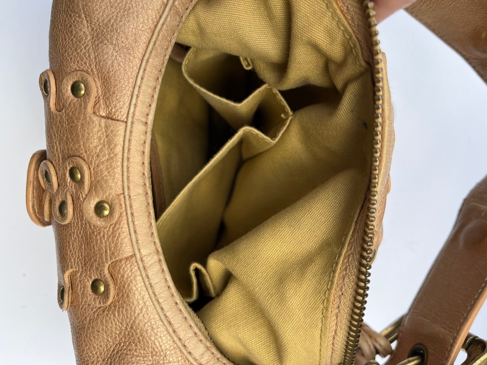 Isabella Fiore Metallic Leather Studded Buckles Jane Hobo Shoulder Bag
