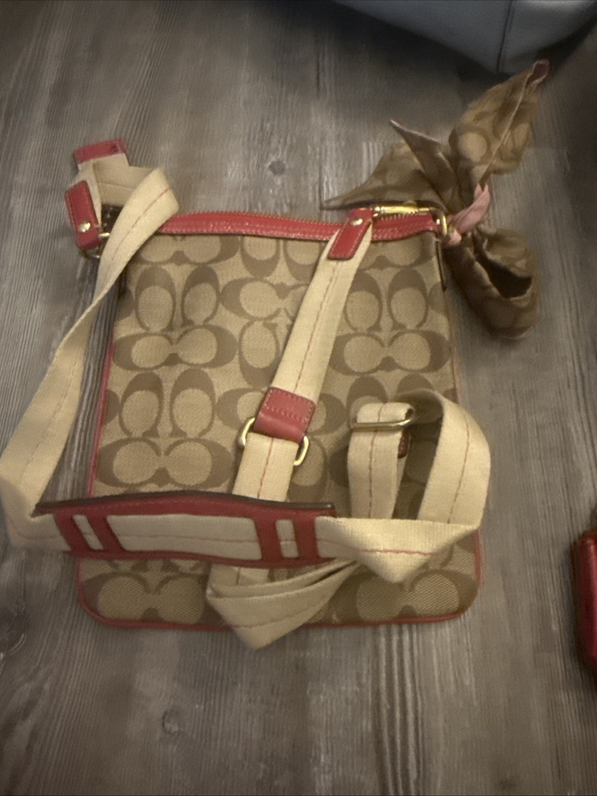 Vintage Coach Coach C Canvas Trimmed In Dark And Light Pink Cross Body