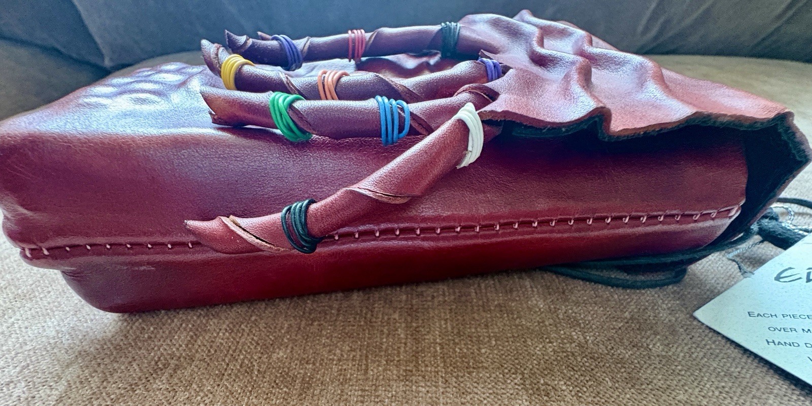 Signed Deborah Einbender Pursona Leather Face Drawstring Purse Wearable Art