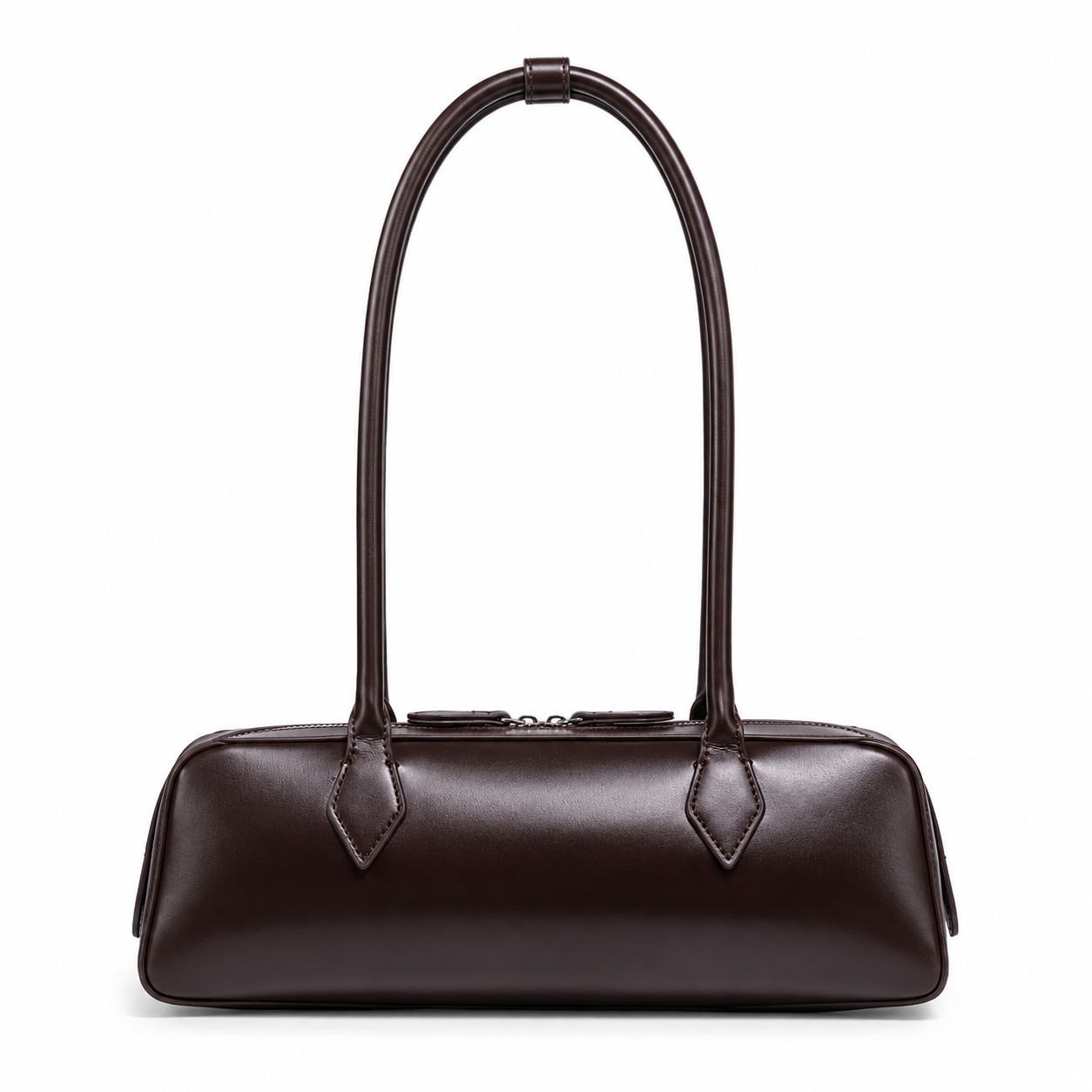 TRENDY East-West Shoulder Bag Brown Minimalist Long Handle Handbag