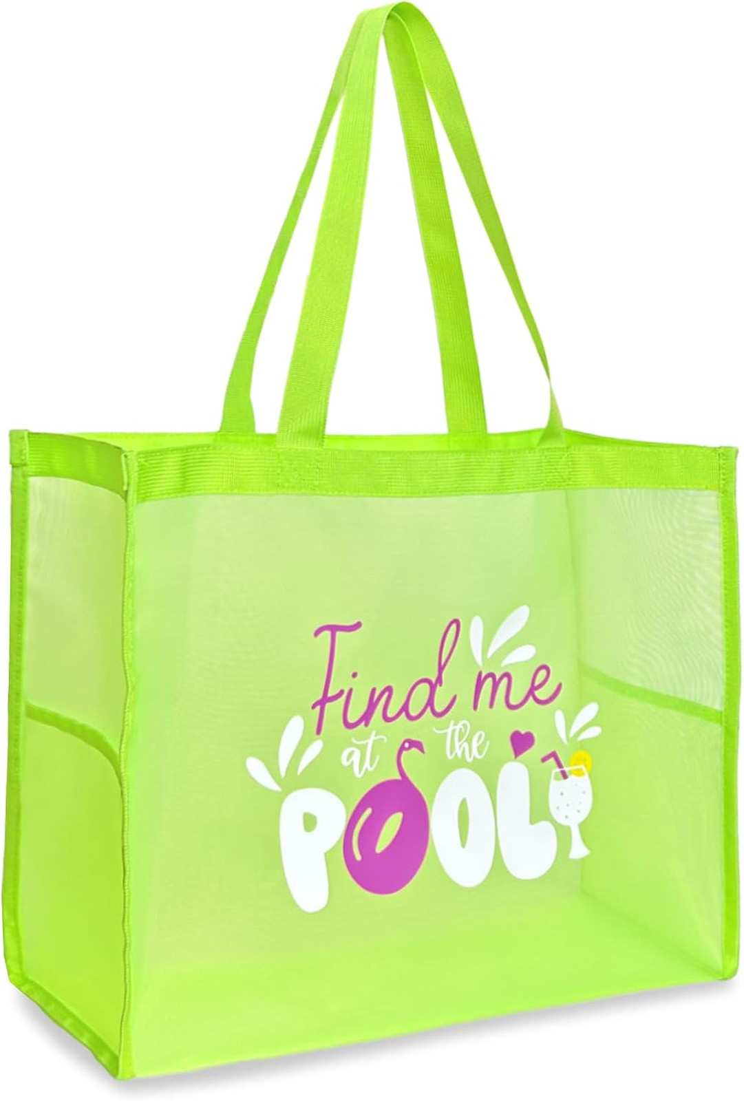 Large Capacity Mesh Beach Tote Bag with Summer Phrase Prints, Sandproof