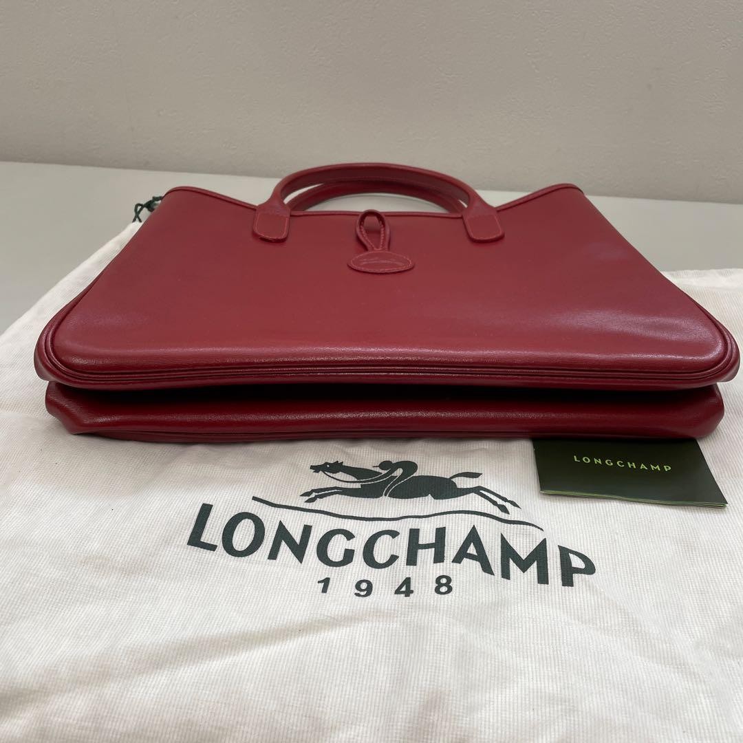 LONGCHAMP Roseau Leather Handbag Red Auth Women about 9.45 x 13.39 × 3.94 inches